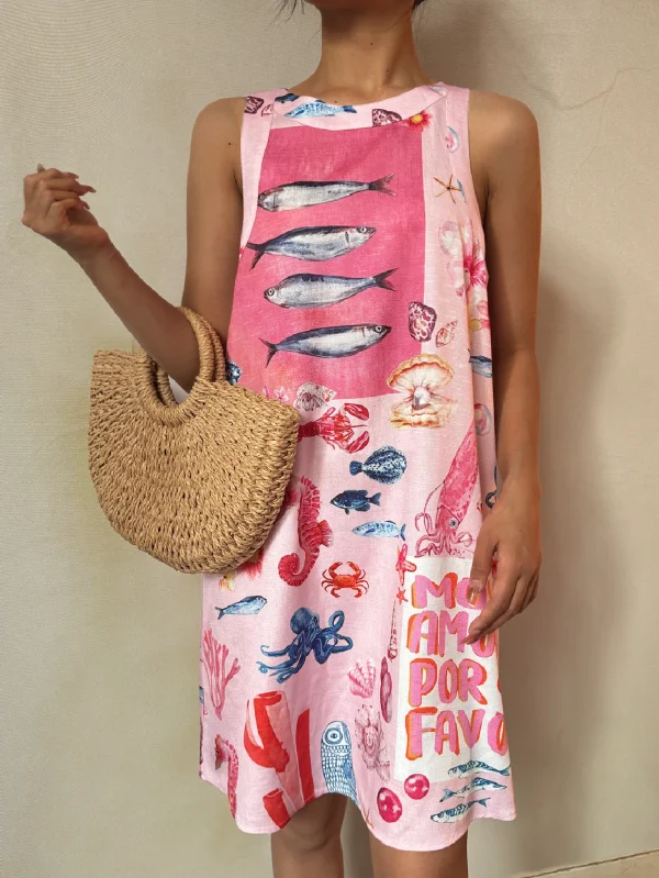 Boho Beachwear Spring and Summer Fashion Vacation Casual Tropical Sardine Vibrant Ocean World English Letter Print Dress - Image 2