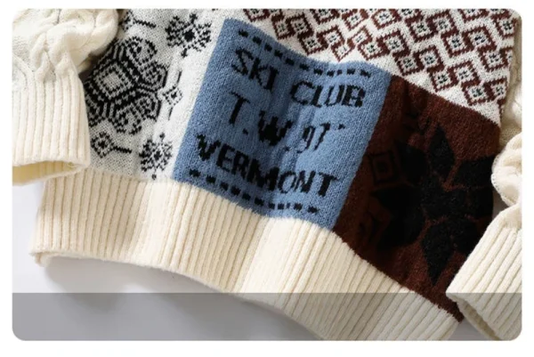 Men's Wool Blended Round Neck Sweater With Diamond Pattern Long Sleeved Pullover Sweater Hoodies and Sweatshirts for Men - Image 4