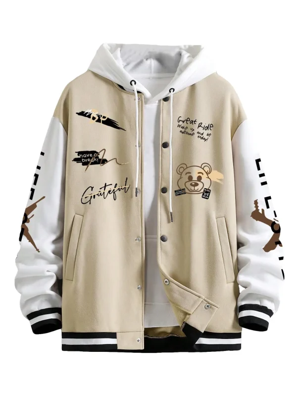 Men's Slogan Pattern Button Baseball pilot Jacket Fashionable and Trendy Men's Jacket Comfortable for Wearing Outside - Image 5