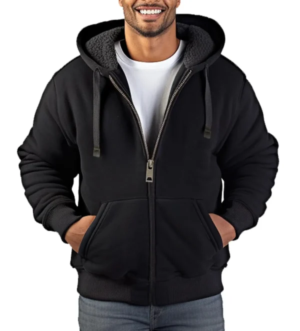 Heavyweight Man's Fleece Lined Hoodie Sweatshirt Full Zip up Thick Winter Coats Hooded Warm Jacket