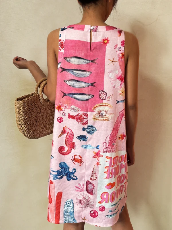 Boho Beachwear Spring and Summer Fashion Vacation Casual Tropical Sardine Vibrant Ocean World English Letter Print Dress - Image 3