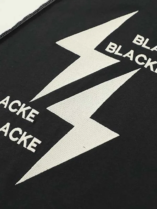 Lightning Letter Print Contrast Color Stitching Long-Sleeve T-shirt - Image 3