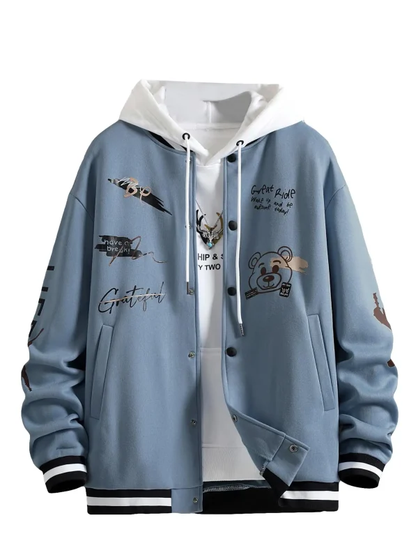Men's Slogan Pattern Button Baseball pilot Jacket Fashionable and Trendy Men's Jacket Comfortable for Wearing Outside - Image 6