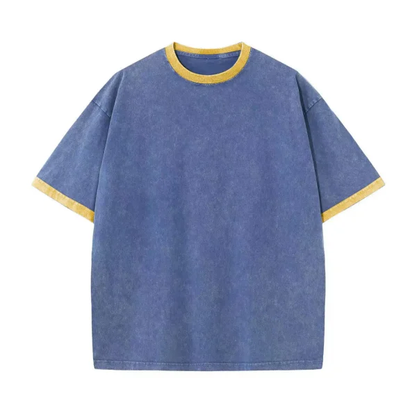 Men's Vintage Washed Drop Shoulder Short Sleeve Oversize 100 Cotton Ringer Acid Wash Heavyweight T-shirts