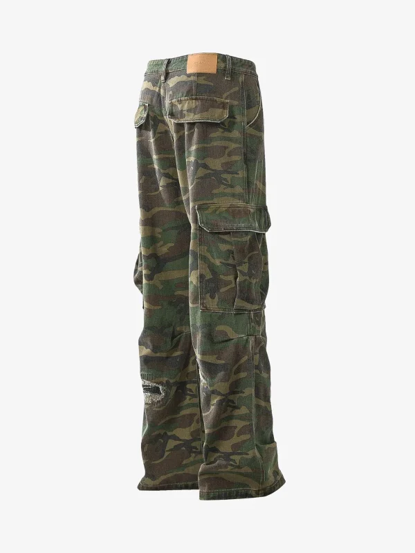 Ripped Camouflage Flared Cargo Pants - Image 2