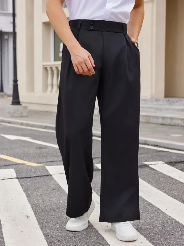 Men's Pleated High Waist Wide Leg Pants Loose Fit Casual Pants with Pocket - Image 3