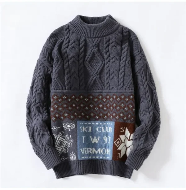 Men's Wool Blended Round Neck Sweater With Diamond Pattern Long Sleeved Pullover Sweater Hoodies and Sweatshirts for Men