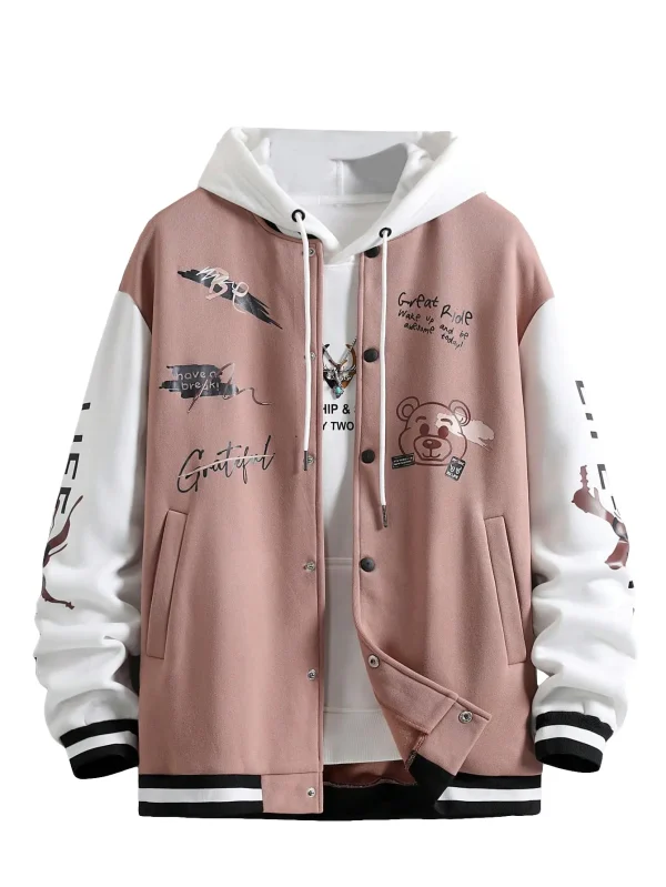 Men's Slogan Pattern Button Baseball pilot Jacket Fashionable and Trendy Men's Jacket Comfortable for Wearing Outside - Image 4