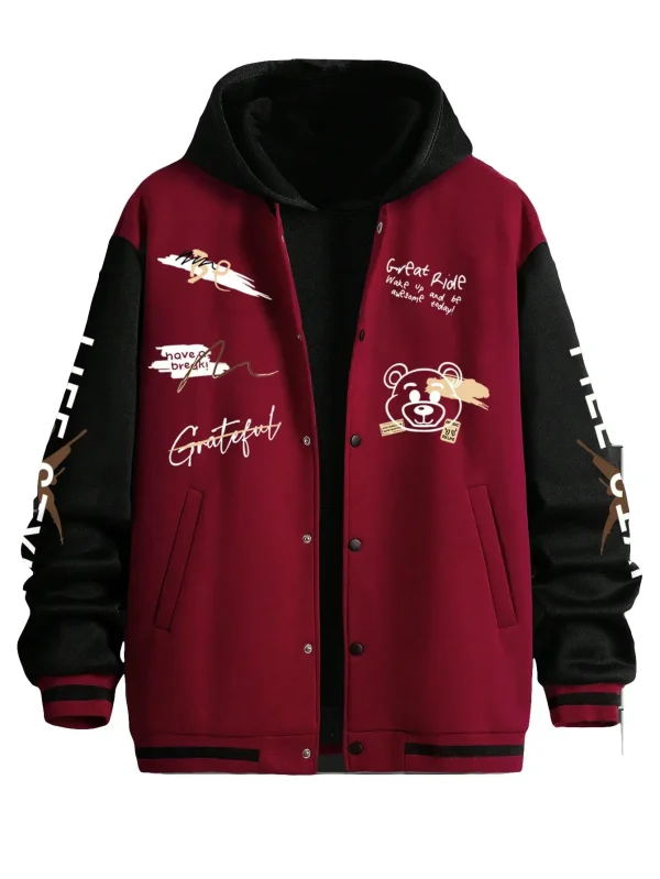 Men's Slogan Pattern Button Baseball pilot Jacket Fashionable and Trendy Men's Jacket Comfortable for Wearing Outside - Image 2