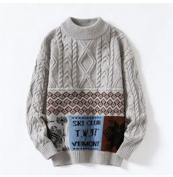 Men's Wool Blended Round Neck Sweater With Diamond Pattern Long Sleeved Pullover Sweater Hoodies and Sweatshirts for Men - Image 2
