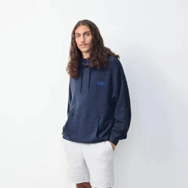 2026 New Style Embroidery Drawstring Blue Autumn Warm Hoodie with Kangaroo Pocket