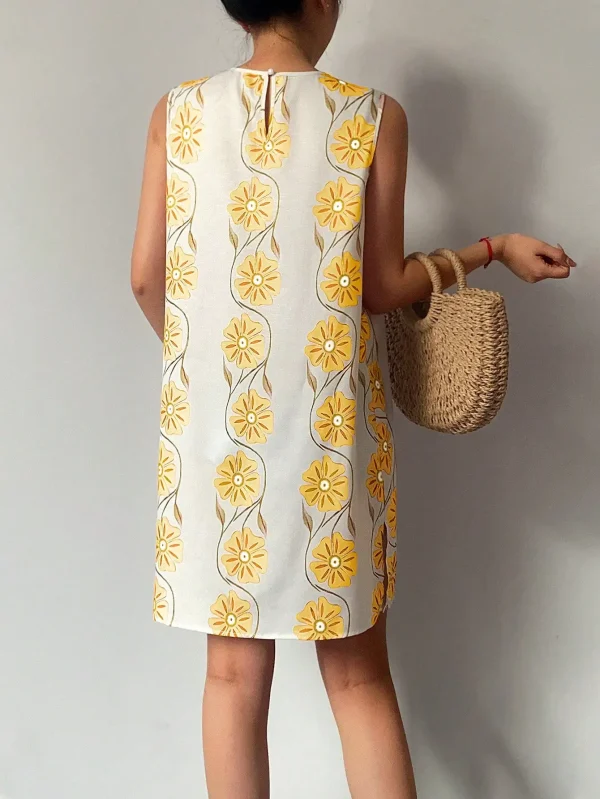 Women's Summer Fashion Mini Casual Vacation Fairytale Dress Floral Printed Pattern Round Neck Sleeveless Straight Dresses - Image 5