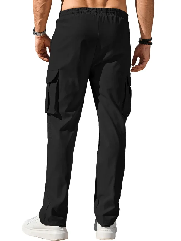 Men's Casual Cargo Pants Workout Joggers Stretch Sweatpants Hiking Drawstring Tactical Pants with Multi Pockets - Image 2