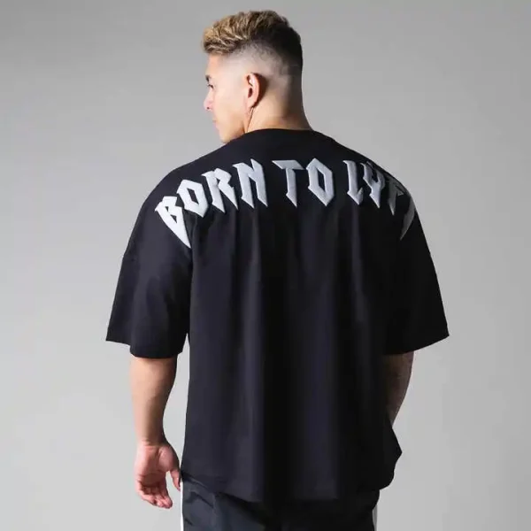 New Fashion Quality Fitness Sport Wear Men's Tshirt Puff Printing Cotton Oversize Crew Neck T Shirt - Image 2