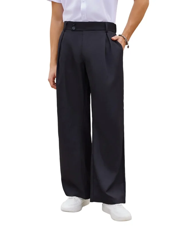 Men's Pleated High Waist Wide Leg Pants Loose Fit Casual Pants with Pocket - Image 6