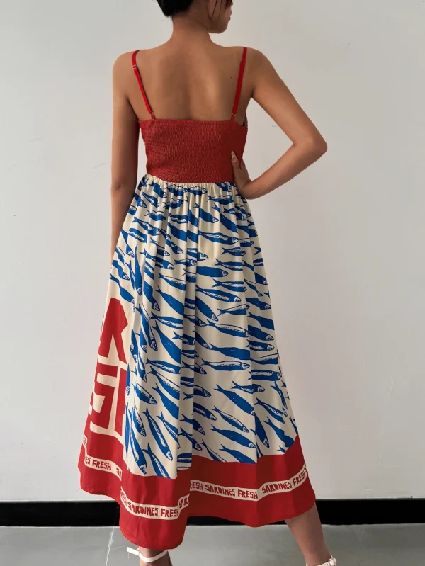 Bohemian Vacation Beach Women's Spring Summer Casual HolidayStyle Vintage FishArtPositioning Printed Backless FlowingLongDresses - Image 4