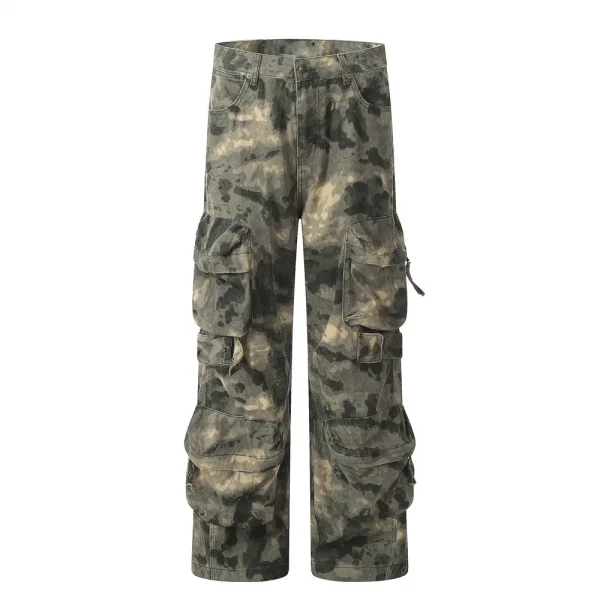 New Outdoor  Tie-dye Men Trousers for Work Pants Multi-pocket Straight Leg - Image 3