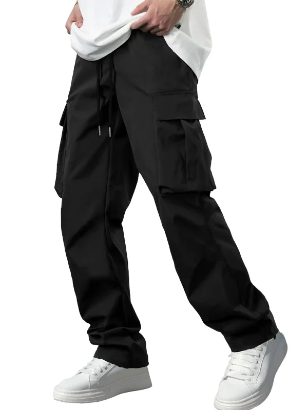 Men's Casual Cargo Pants Workout Joggers Stretch Sweatpants Hiking Drawstring Tactical Pants with Multi Pockets - Image 4