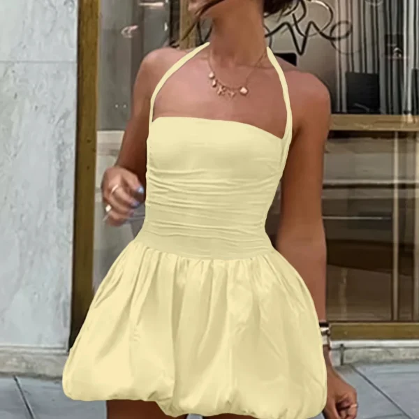ARDOR S Women's Y2K Party Dress - Elegant Backless Mini Dress, Strappy Sleeveless Bubble Hem for Summer Holidays