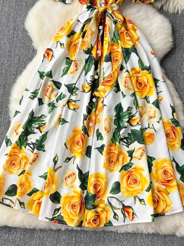 2025 Summer Women's Casual Empire Printed Dress Roman Turn-Down Collar Tunic Slim for Bandage Midi Maxi Length One Fits All - Image 4