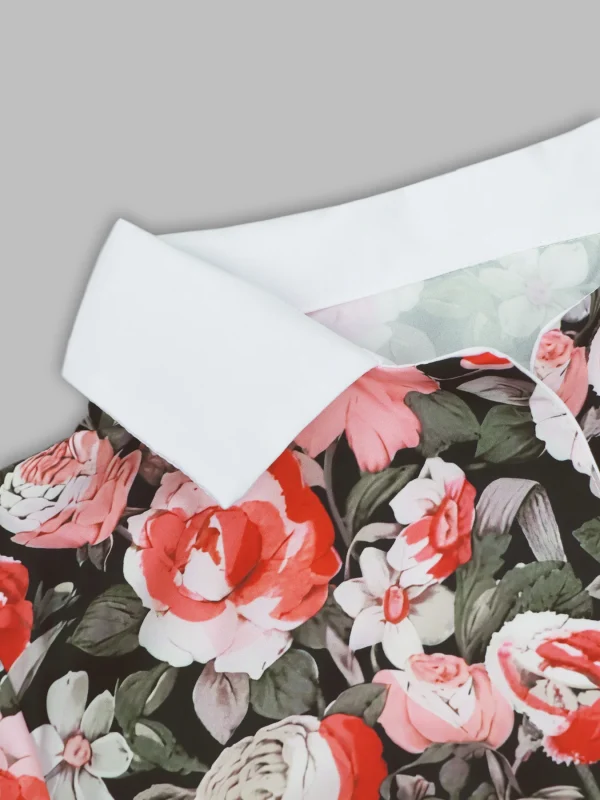 Vintage Floral Wrap Midi Dress Puff Sleeve Cottagecore Dress Elegant French Style with Lapel Collar Dress - Image 6