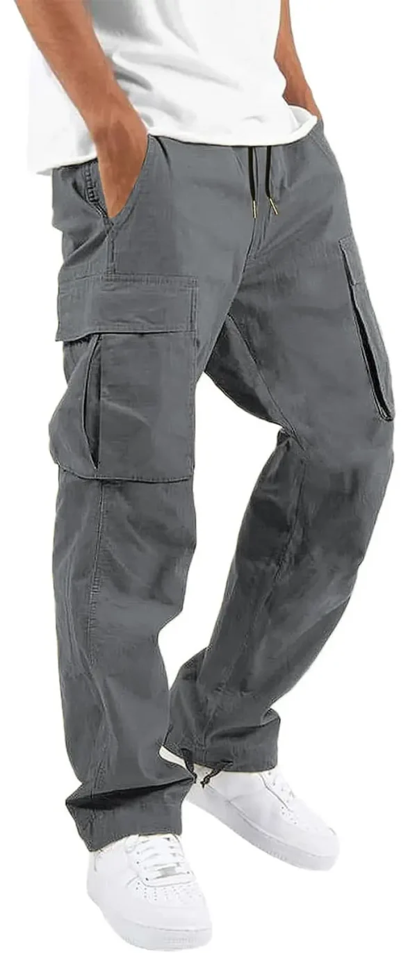Mens Cargo Pants Drawstring Casual Hiking Pants Joggers Athletic Trousers Cotton Loose Straight Sweatpants for Men - Image 6