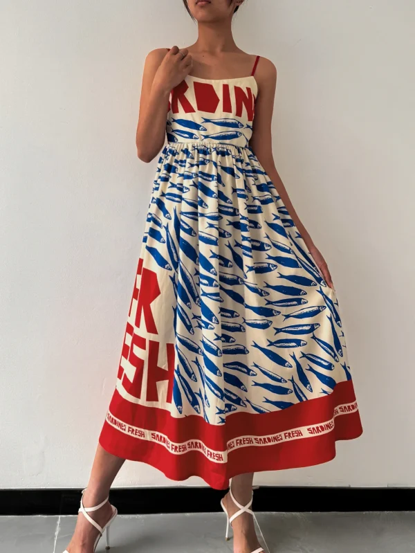 Bohemian Vacation Beach Women's Spring Summer Casual HolidayStyle Vintage FishArtPositioning Printed Backless FlowingLongDresses - Image 2